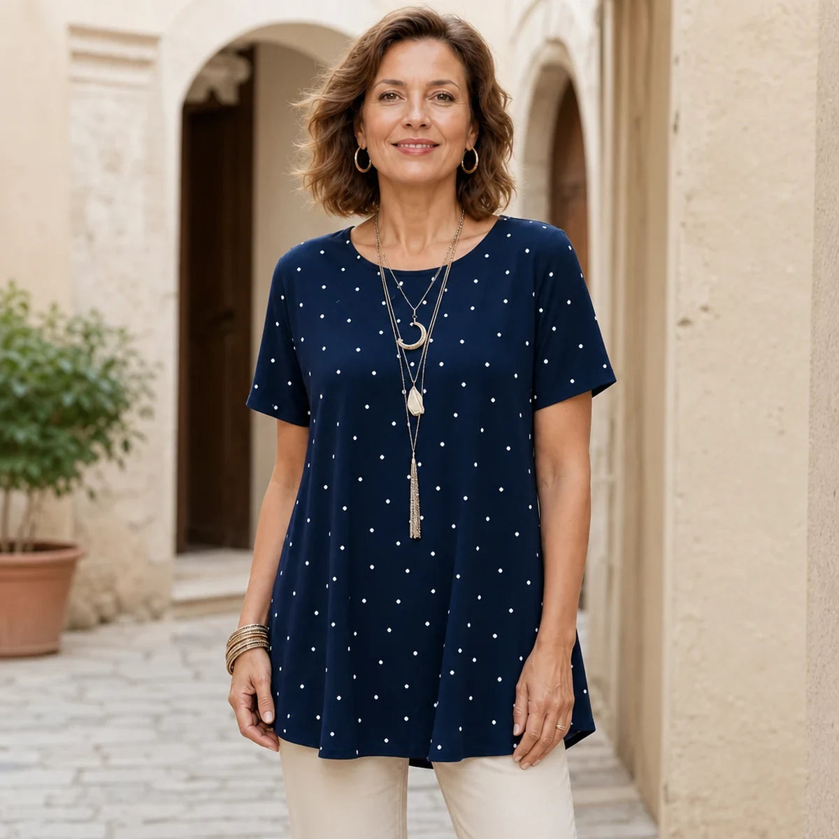 【Noutate Vară 2026】Tricou Elegant în Stil European cu Buline și Decolteu Rotund, Bluză Lejeră și Confortabilă, 4 Culori (S-5XL)! ✨