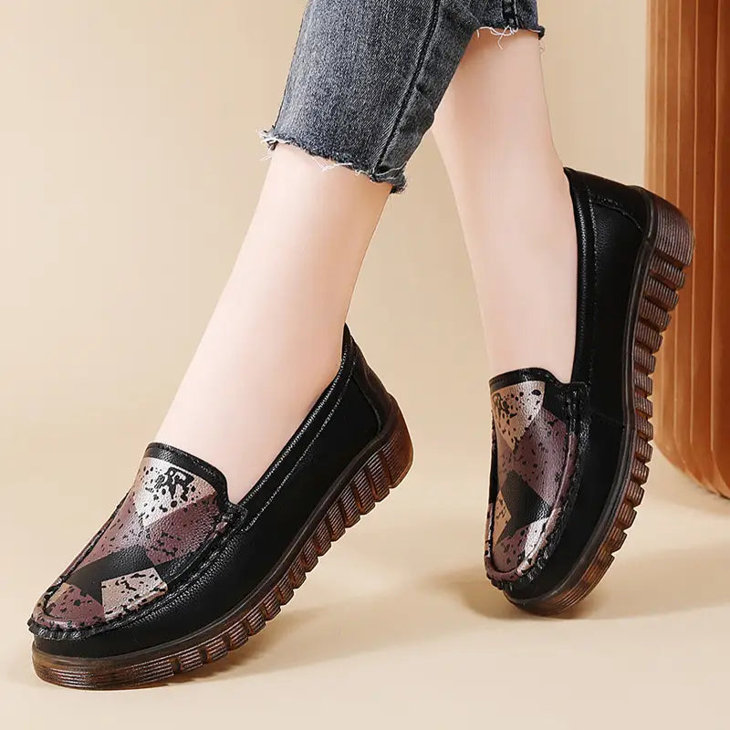 Mocasini Ortopedici din Piele pentru Femei | Pantofi Casual Fără Șireturi cu Talpă Moale Flexibilă, Anti-Durere și Suport Arc Plantar