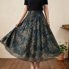 👗🌸【M-4XL】Fustă midi cu talie înaltă și imprimeu floral, la modă