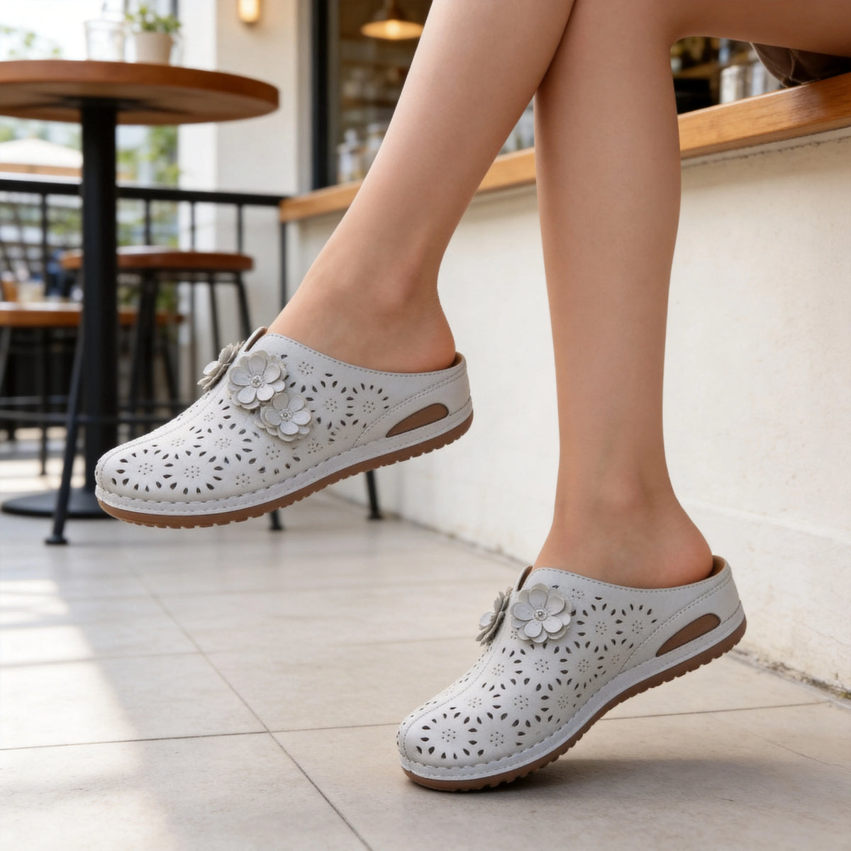 Sandale închise din piele naturală cu model floral ajurat | Pantofi de damă cu toc plat, în stil etnic, cu talpă moale | Confortabile și nu obositoare pentru picioare, mărimi 36-43