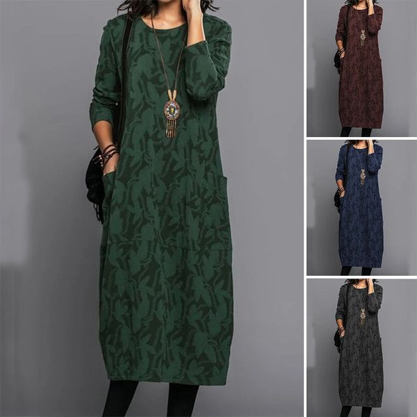 💃【Το best seller του καταστήματος】Νέο φόρεμα με στρογγυλή λαιμόκοψη και τσέπες