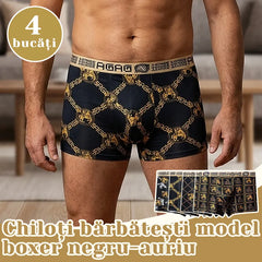 Set de 4 Boxeri pentru Bărbați de Lux cu Imprimeu Fashion, Talie Medie Elastică – Material Moale, Super Respirabil și Confortabil