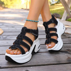 🖤⚪【Talpa cu pernă de aer oferă mai mult confort!】Sandale romane cu platformă wedge