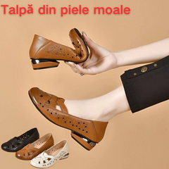 💞【35-40】 Sandale de damă noi, 2025, cu vârf rotund, din piele naturală, cu toc mic