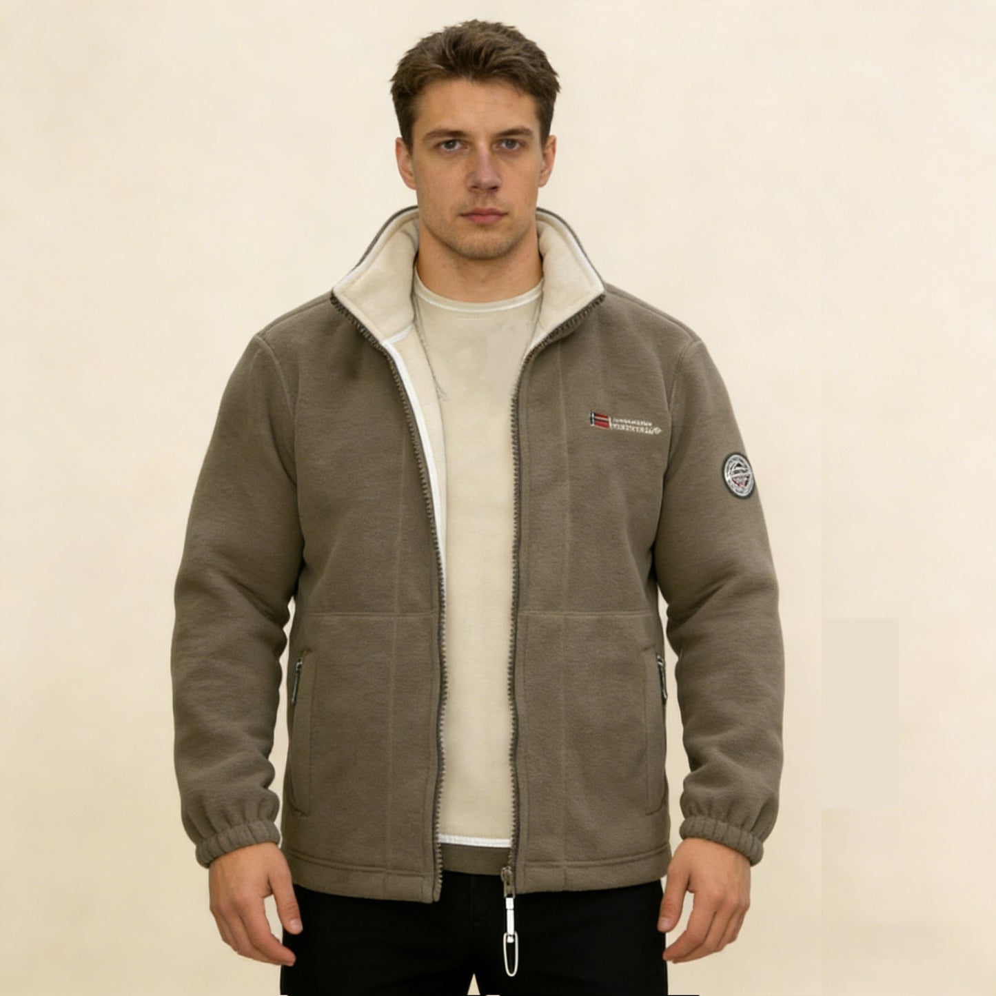 Ανδρικό παλτό από χοντρό μάλλινο fleece, ζεστό και άνετο