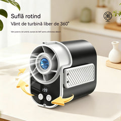 🌀 Ventilator Portabil Mâini Libere cu Ecran LED, Clip Integrat și 199 de Nivele de Reglare