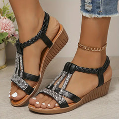 💎Sandale din piele naturală cu platformă ortopedică și strasuri elegante