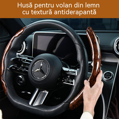 🔥🔥🚗【1 set de 2 piese】Husă pentru volan de mașină anti-alunecare din lemn