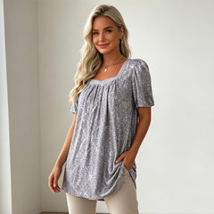 【Efect Vizual de Subțiere】Tricou Lejer din Bumbac cu Decolteu Pătrat