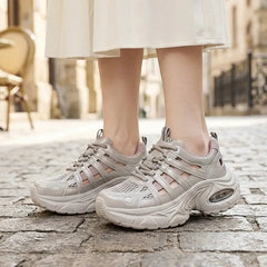 Adidași Dama cu Platformă Înaltă și Pernă de Aer, Pantofi Sport Decupați cu Plasă Respirabilă, Talpă Moale Antiderapantă, Atenuează Presiunea și Durerile de Picioare