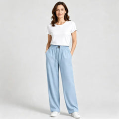 ❤️【S-3XL】👖 Alegerea perfectă pentru vară! Pantaloni lejeri din mătase de gheață, talie înaltă și efect subțiere! ✨🌸