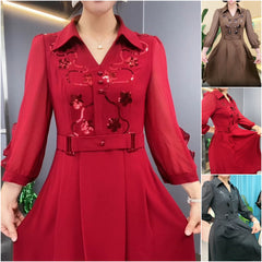 😍👗【Multi-Premiat】🍁Rochie din șifon de înaltă calitate, cu decolteu în V și paiete decorative