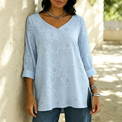 🌼Tricou V-neck la modă, cu broderie florală de margarete