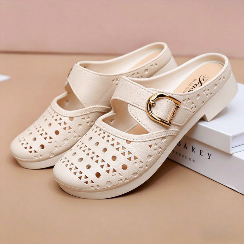 👡 Saboți de Vară din Piele Naturală cu Decupaje – Vârf Închis, Talpă Moale anti-alunecare și Confort Premium pentru Doamne! 🌸