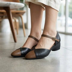 👠 Pantofi cu toc tip wedge, stil francez retro, cu design în culori contrastante
