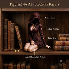 🛍️ Nou 2026: Statuetă Gotică din Rășină „Mysterious Lady” 🍷 Decor de Artă Dark Fantasy pentru Raftul de Cărți sau Birou | Figurină Misterioasă cu Glugă și Pahar de Vin