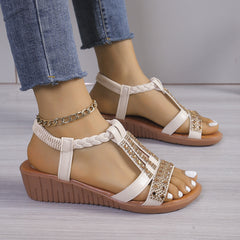 💎Sandale din piele naturală cu platformă ortopedică și strasuri elegante