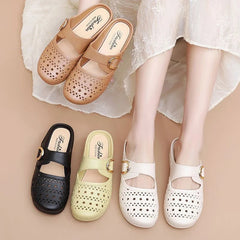 👡 Saboți de Vară din Piele Naturală cu Decupaje – Vârf Închis, Talpă Moale anti-alunecare și Confort Premium pentru Doamne! 🌸