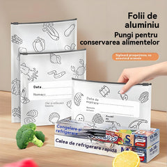 🥩【60 bucăți】Pungă sigilată din folie de aluminiu cu fermoar, pentru păstrarea prospețimii, pentru uz casnic la frigider de calitate alimentară
