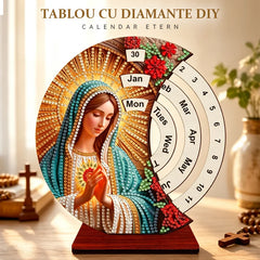 🙏💎Calendar Rotativ DIY cu Diamante, Decor Handmade cu Fecioara Maria