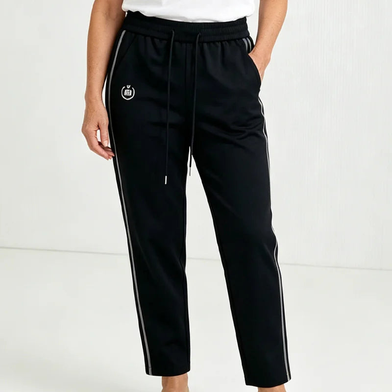 Pantaloni Casual de Vară Damă: Croială Dreaptă și Fluidă, Efect de Subțiere, Cu Șnur în Talie și Dungă Laterală Sport-Șic