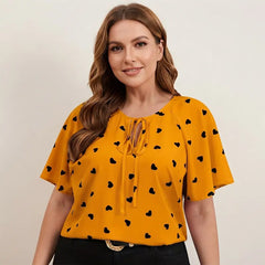 💖Tricou Elegant cu Imprimeu Inimă și Șnur Decorativ