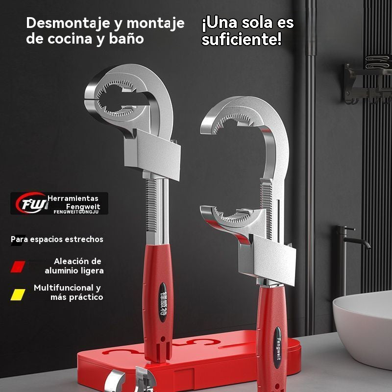 Cheie reglabilă multifuncțională din aliaj de aluminiu pentru baie, cheie pentru furtunul robinetului și cheie pentru chiuvetă.