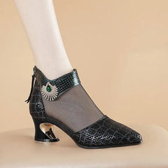 Pantofi cu Toc Damă din Piele Naturală și Plasă: Design Elegant cu Strasuri, Talpă Moale, Corectarea Posturii și Anti-Durere