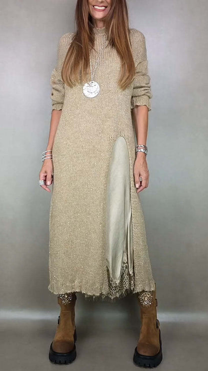 【φόρεμα + πουλόβερ】👗Νέο σετ δαντέλας, σχέδιο με σχισμές, σχέδιο πουλόβερ