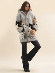 🐱【Nou sosit】Cardigan tricotat cu imprimeu pisică