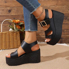 Sandale cu Platformă Înaltă de 8.5cm: Stil Sabot Boho, Barete Late cu Cataramă, Mărimi 36-43
