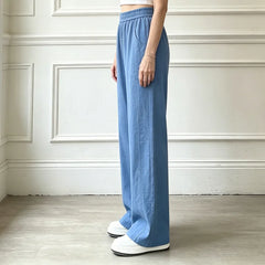 Pantaloni Lungi de Vară din In și Mătase de Gheață: Talie Înaltă, Efect de Alungire de 6cm, Mărimi M-5XL