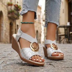 【Design creat de designer italian】Sandale elegante cu platformă wedge și efect discret strălucitor