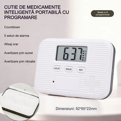 Organizator Inteligent de Pastile cu Alarmă – Cutie Medicamente Portabilă pentru Călătorii, 5 Alarme Zilnice cu Sunet și Vibrații