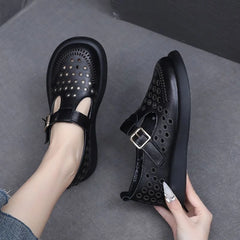 Pantofi Ortopedici de Vară din Piele Naturală: Design Decupat și Aerisit, Ameliorează Durerea de Picioare, Talpă Ergonomică Flexibilă