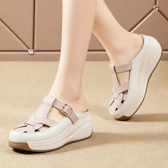 👡【top 3 în evaluările magazinului】papuci la modă din piele naturală premium, cu decupaje și talpă groasă