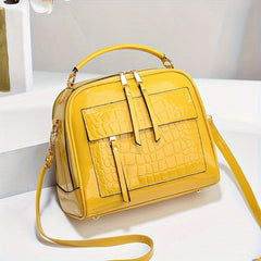 【Cumpărați 1 obțineți 1】Geantă de mână elegantă din piele lacuită cu model crocodil, stil retro, geantă de umăr pătrată vintage, crossbody din piele artificială cu curea reglabilă pentru femei