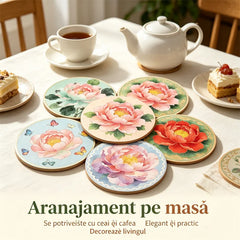 ☕【Set de 6 Bucăți】Suporturi Rotunde din Lemn pentru Masă – Protecție Perfectă a Blatului și Design Vintage Plin de Personalitate!