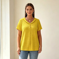 ✨Bluză de Vară Damă cu Textură Încrețită: Material Moale și Respirabil, Guler în V cu Nasturi, Stil Casual Lejer