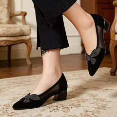 👡Pantofi eleganți în stil franțuzesc, din plasă cu cristale strălucitoare și toc mic