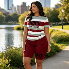 【Creat Special pentru Femeile Plus Size】Set Casual cu Imprimeu în Dungi