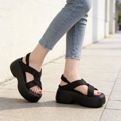 Sandale de Damă cu Talpă Groasă și Platformă, Model Modern cu Imprimeu Graffiti, Sandale Casual cu Barete Încrucișate, Pantofi de Vară