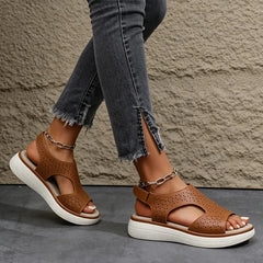 ⚪👡Sandale moderne în stil roman, cu decupaje și talpă groasă