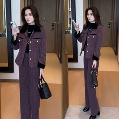 🔥【Jachetă + Pantaloni】Set modern de damă, cu pantaloni largi și palton din lână, care modelează și subțiază silueta