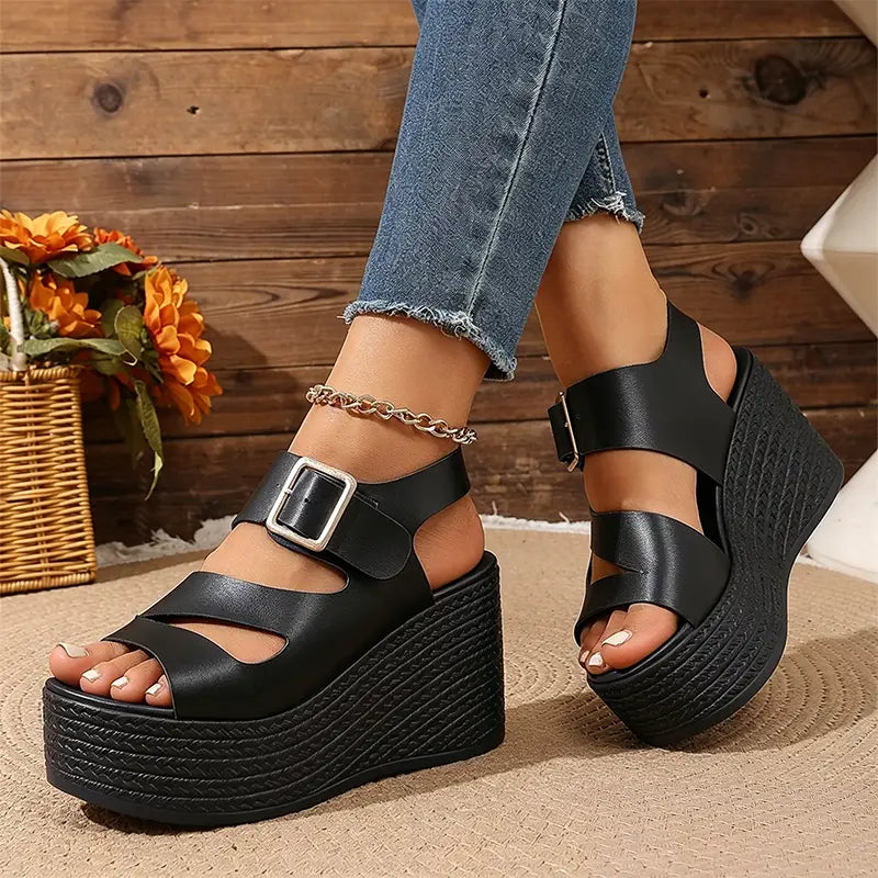 Sandale cu Platformă Înaltă de 8.5cm: Stil Sabot Boho, Barete Late cu Cataramă, Mărimi 36-43
