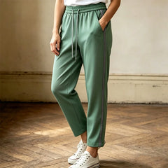 ✨Pantaloni Casual de Vară Damă: Croială Dreaptă și Fluidă, Efect de Subțiere, Cu Șnur în Talie și Dungă Laterală Sport-Șic