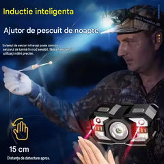 🔥🔥Far cu inducție inteligentă cu durată lungă de viață a bateriei Lumină de pescuit de noapte în aer liber montată pe cap
