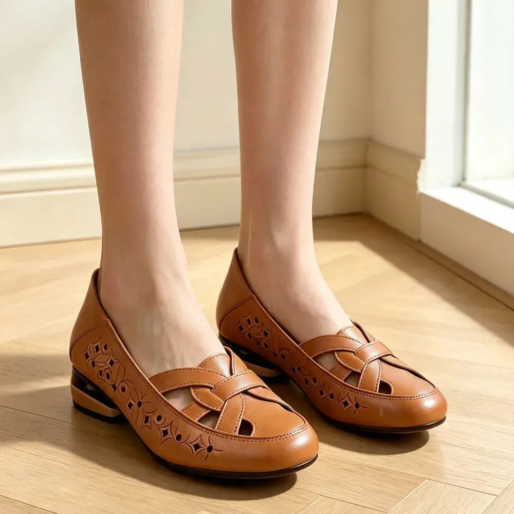 【35-40】Pantofi Eleganți Francezi din Piele Naturală cu Design Perforat și Talpă Moale