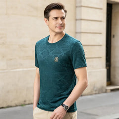 🐯Tricou bărbătesc cu mânecă scurtă, stil retro baroc, din material răcoros tip mătase de gheață