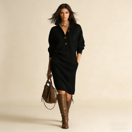 Νέο πλεκτό φόρεμα με γιακά σε ευρωπαϊκό και αμερικανικό στιλ